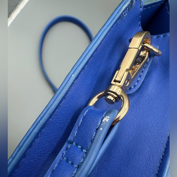 Moda Luxe Elianna Crossbody Bag Cobalt Blue Perforated Mini Bag Gold Ring Accent - Picture 10 of 16